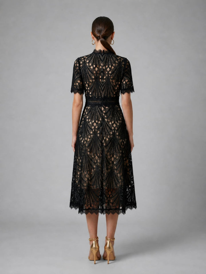 Damen A-Linien Midi Kleid mit Spitzenoberteil