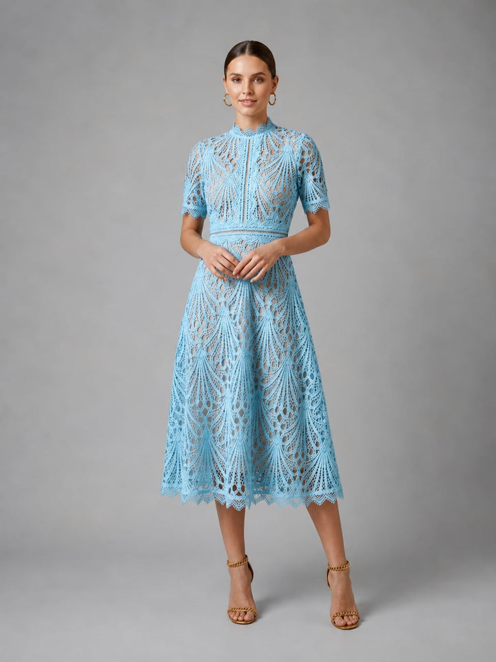 Damen A-Linien Midi Kleid mit Spitzenoberteil