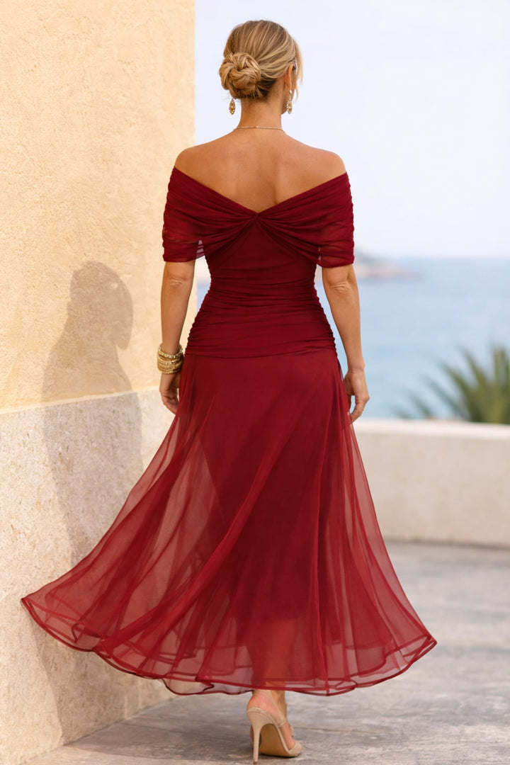 Damen Maxi Kleid mit V-Ausschnitt und kurzen Ärmeln