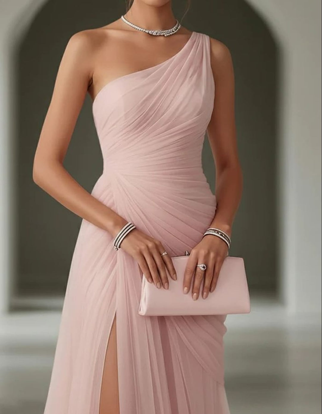 Damen One-Shoulder Maxi Kleid mit Falten