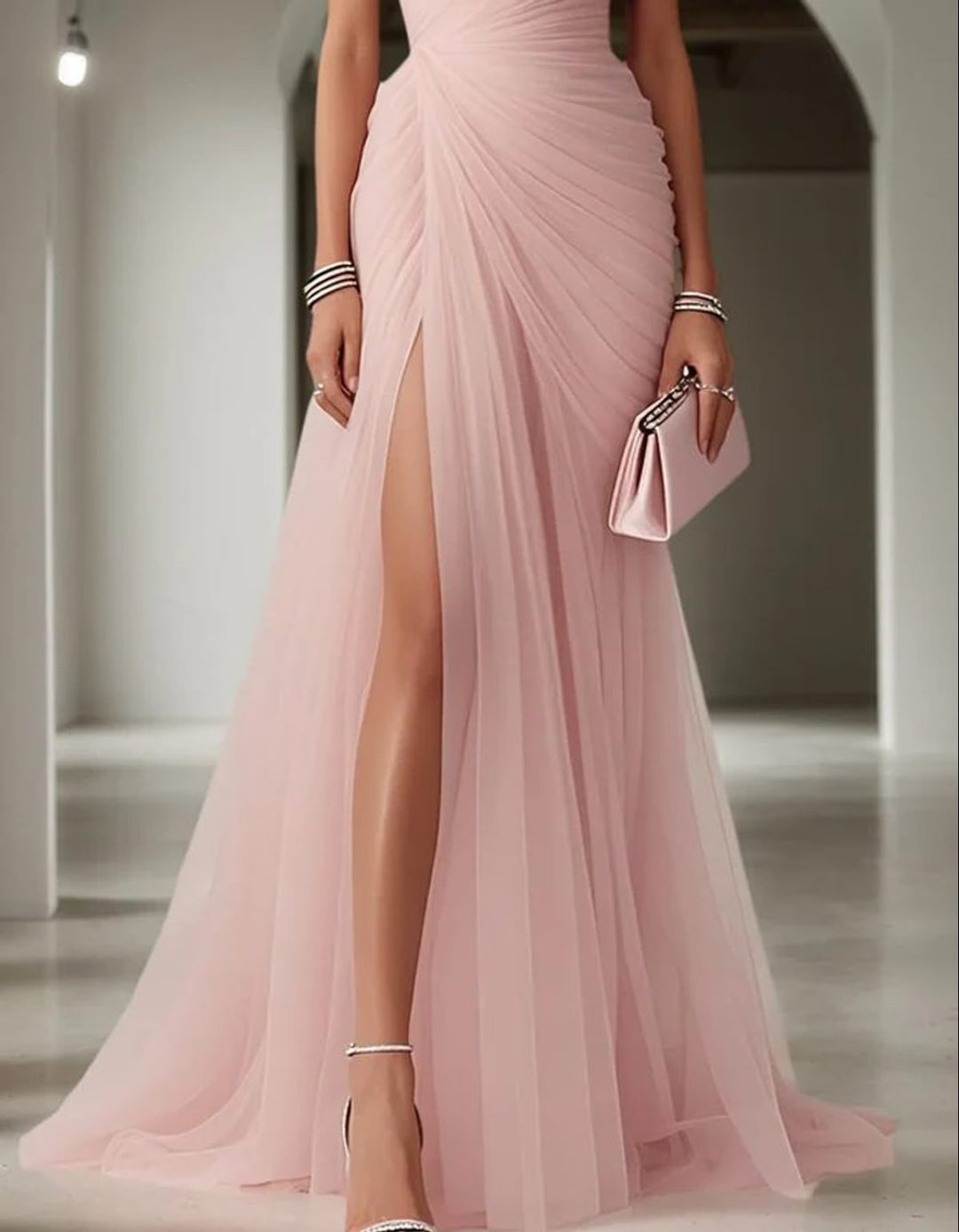 Damen One-Shoulder Maxi Kleid mit Falten