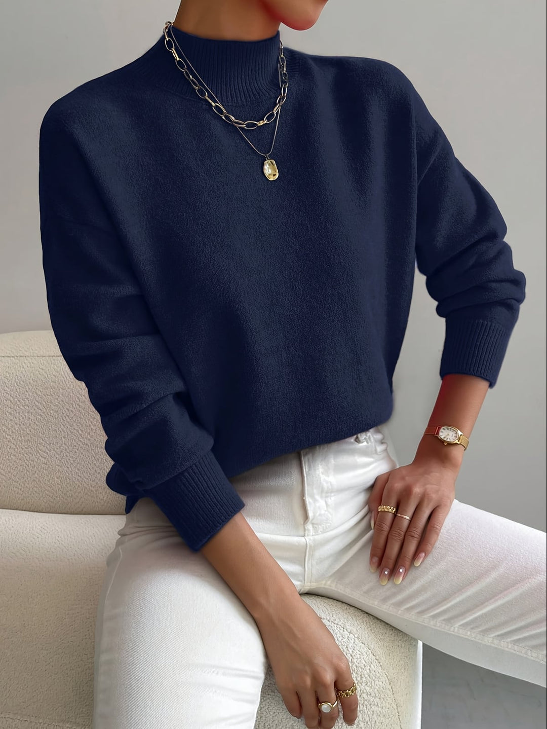 Damen Oversized Pullover mit Stehkragen