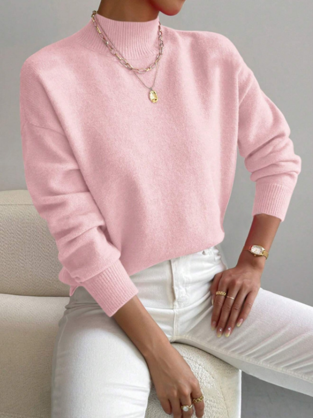 Damen Oversized Pullover mit Stehkragen
