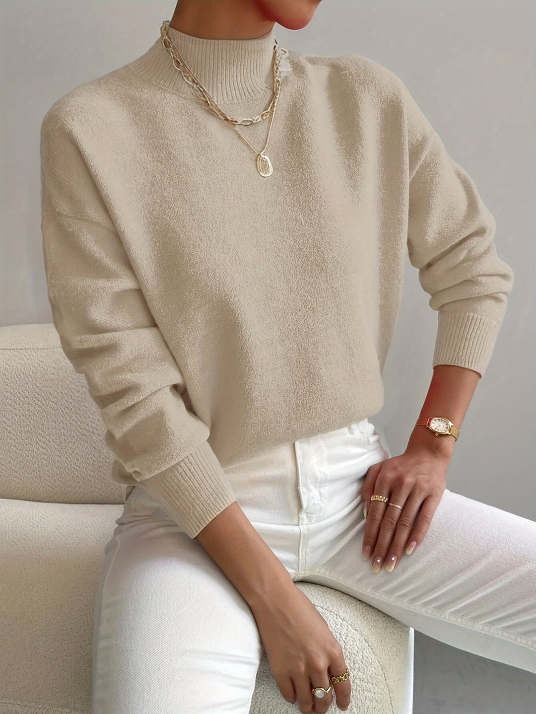 Damen Oversized Pullover mit Stehkragen