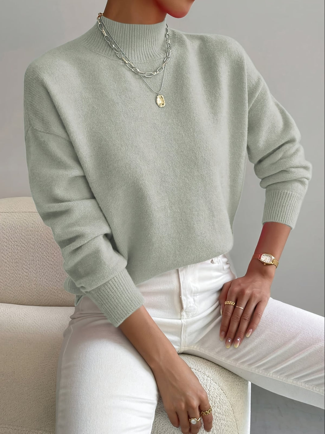 Damen Oversized Pullover mit Stehkragen