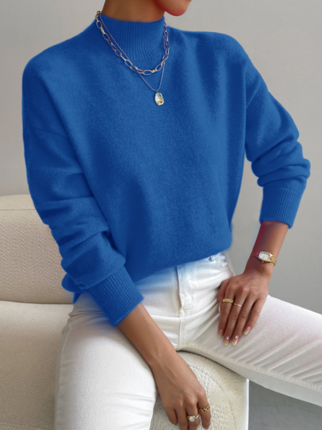 Damen Oversized Pullover mit Stehkragen