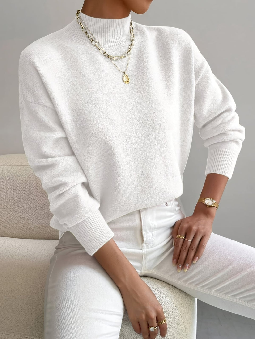 Damen Oversized Pullover mit Stehkragen