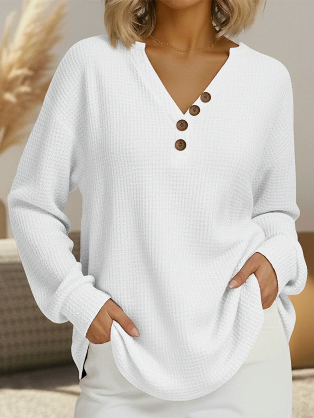 Damen Relaxed Fit Waffle Pullover