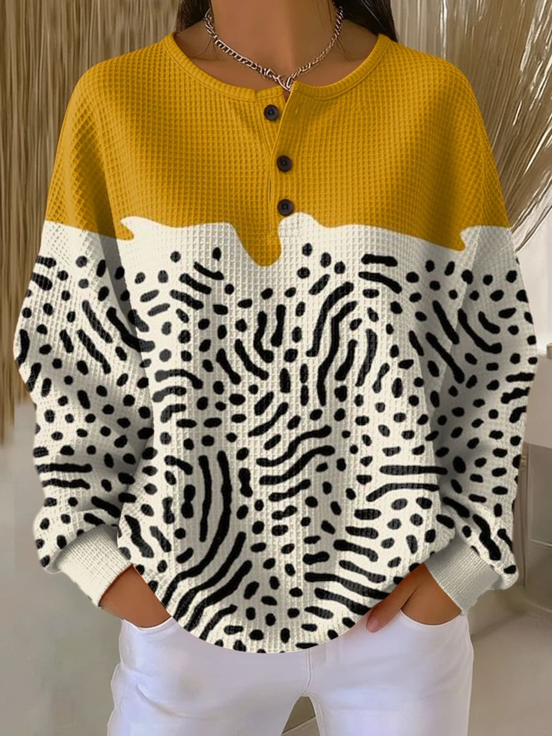 Damen Relaxed Fit Waffle Pullover