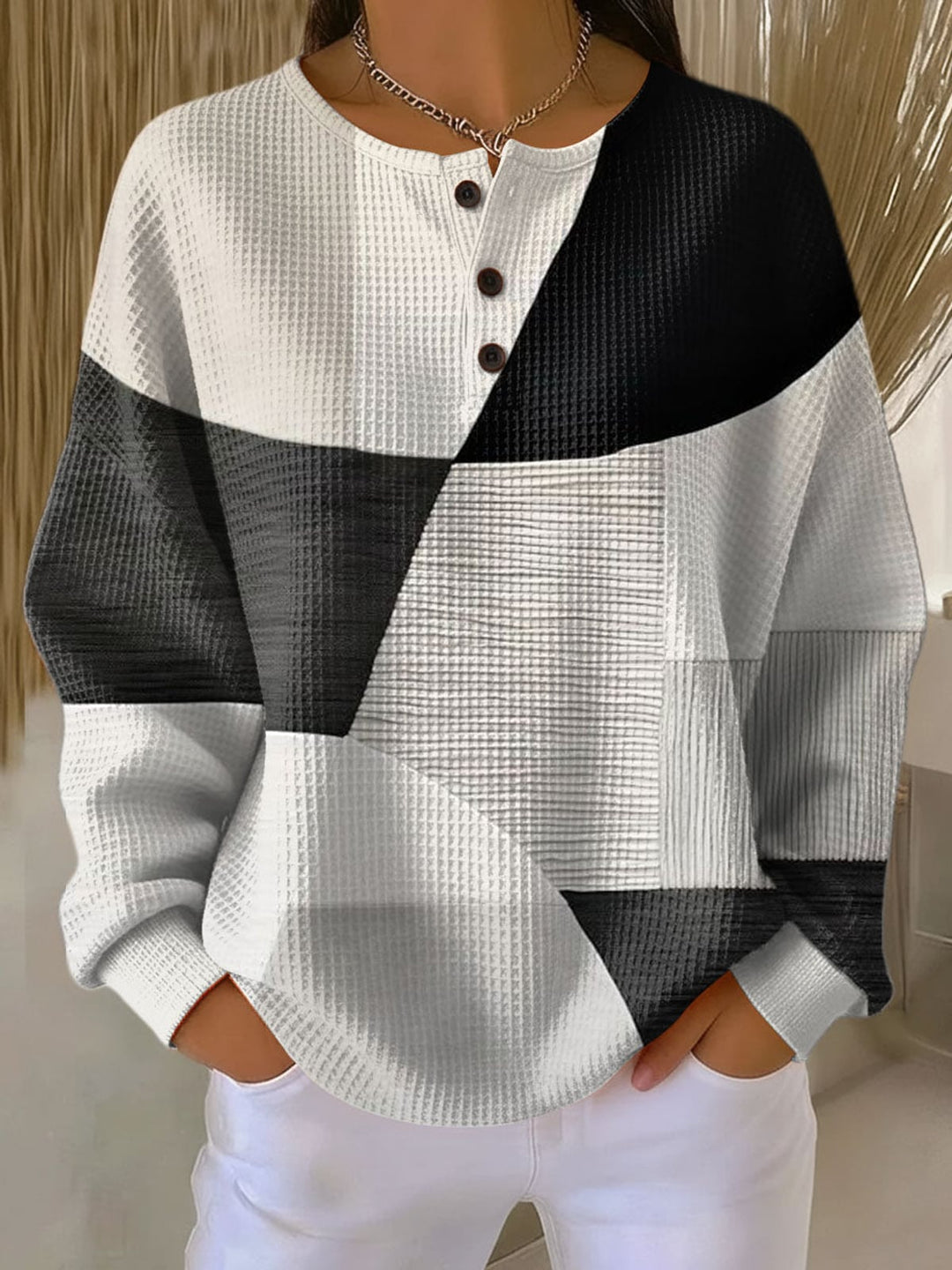 Damen Relaxed Fit Waffle Pullover