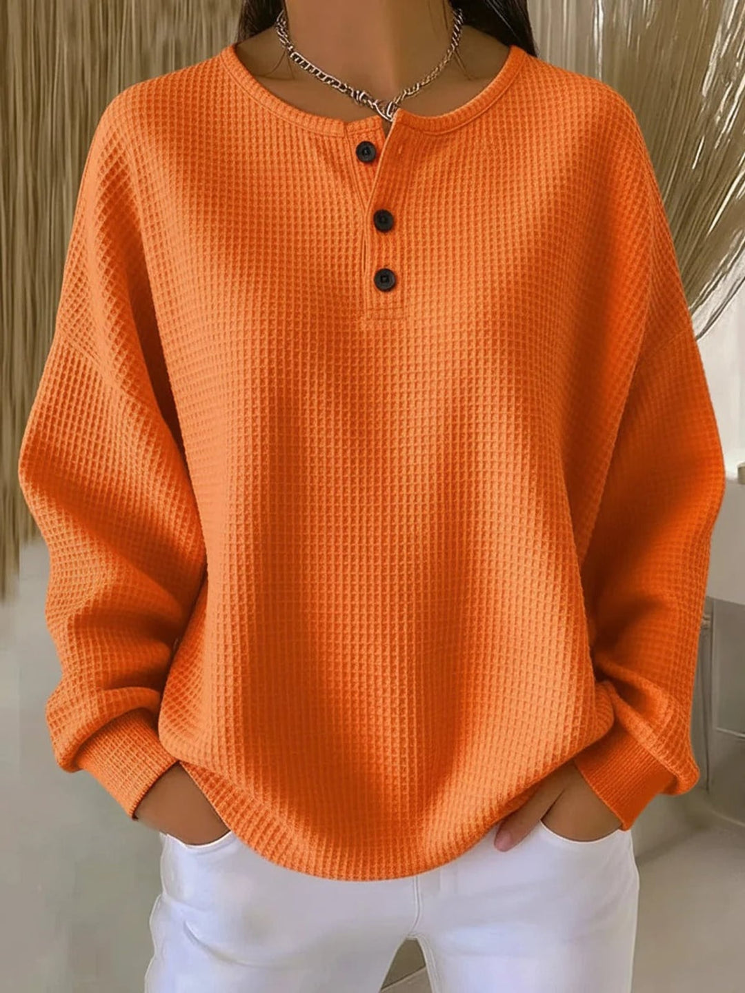 Damen Relaxed Fit Waffle Pullover