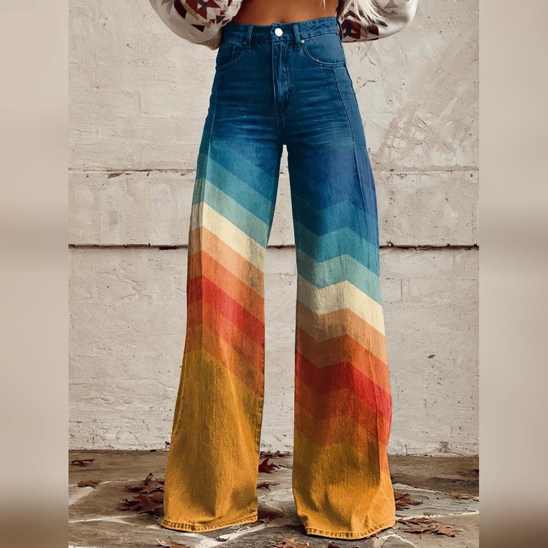 Damen Weite Beinform Hose mit Hoher Taille