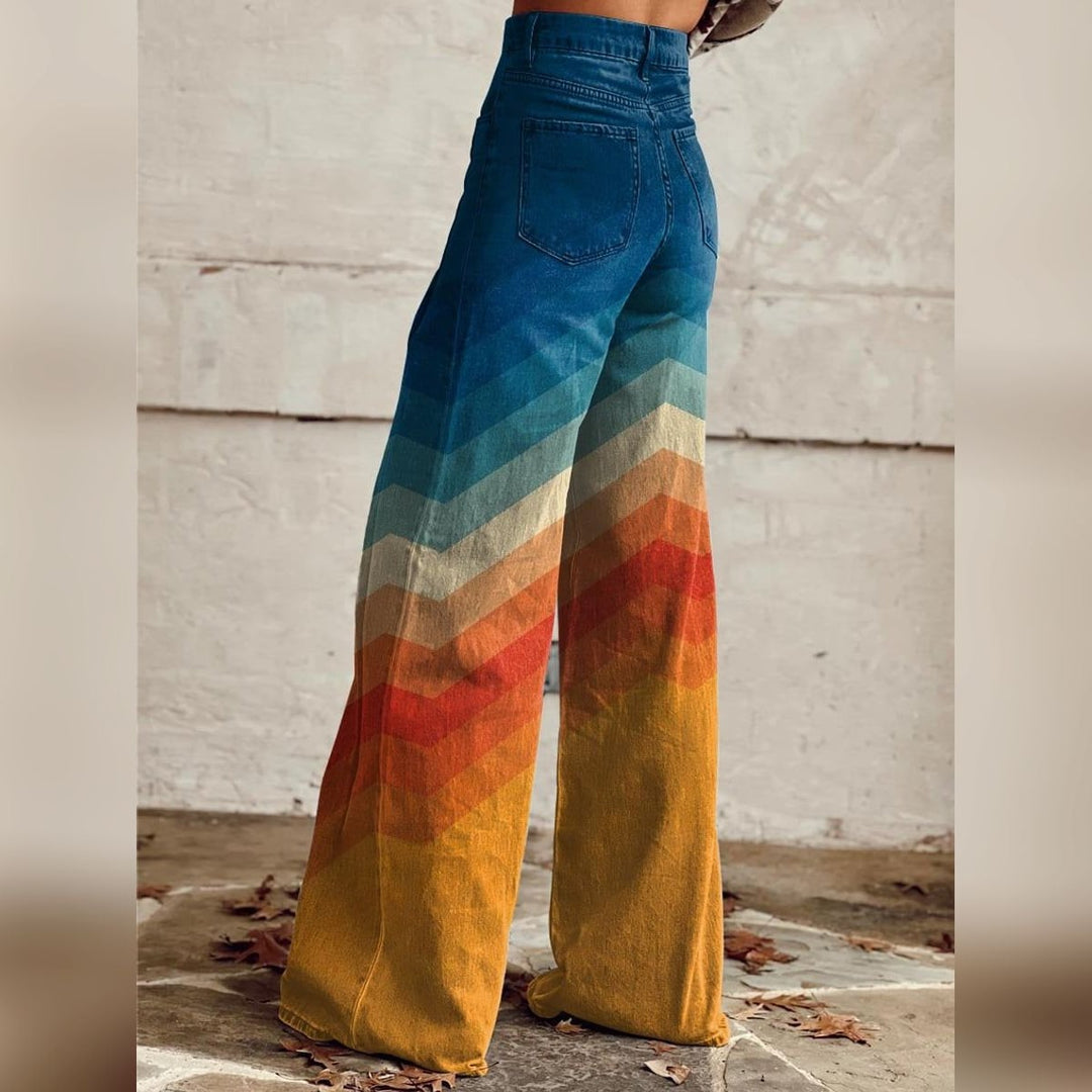 Damen Weite Beinform Hose mit Hoher Taille