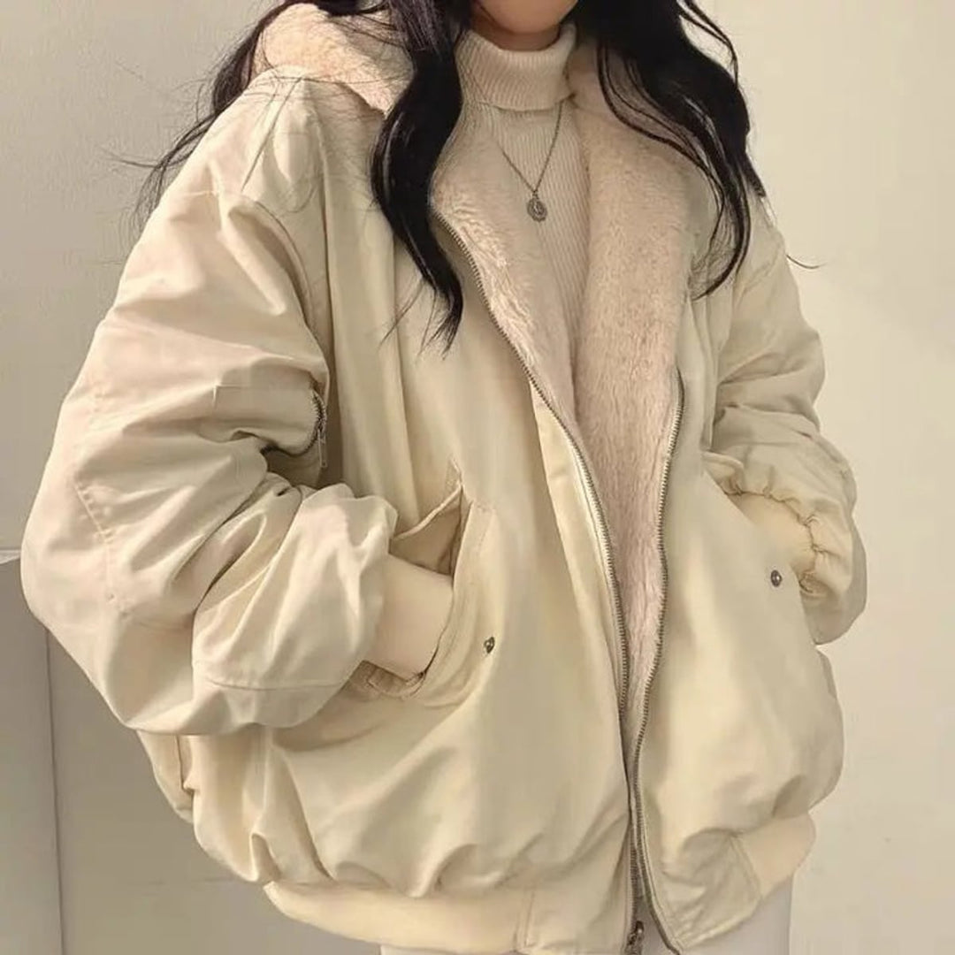 Damen Winterjacke Oversized mit Sherpa-Futter