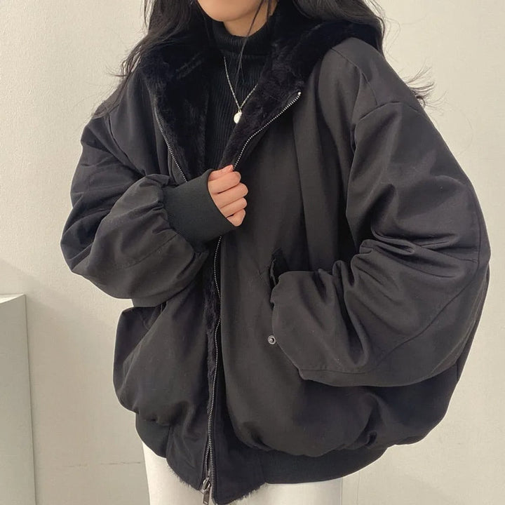 Damen Winterjacke Oversized mit Sherpa-Futter