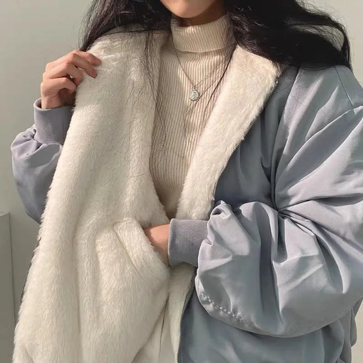 Damen Winterjacke Oversized mit Sherpa-Futter