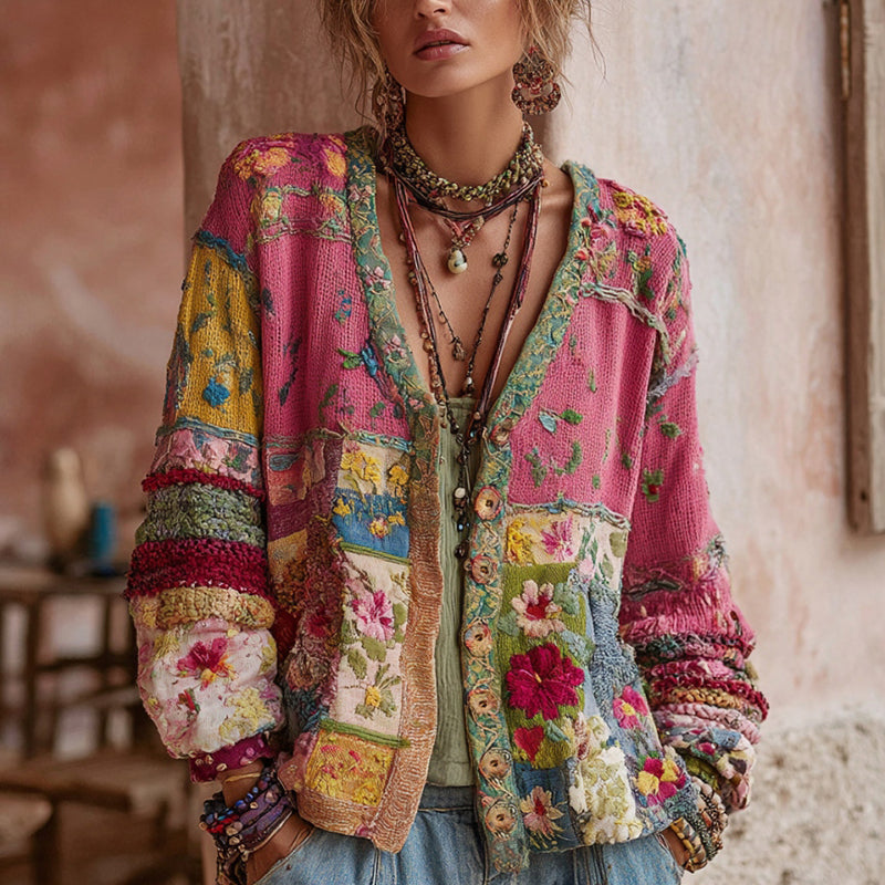 Damenjacke mit Blumenpatchwork