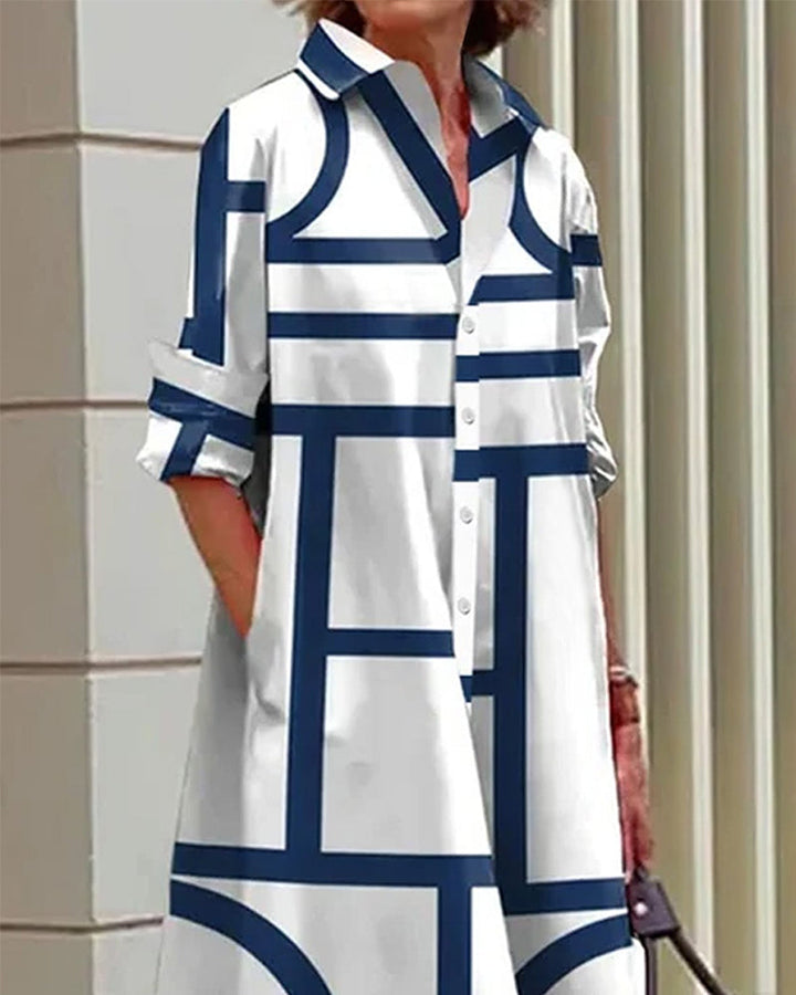 Elegantes Kleid mit geometrischem Muster für Frauen | Midi