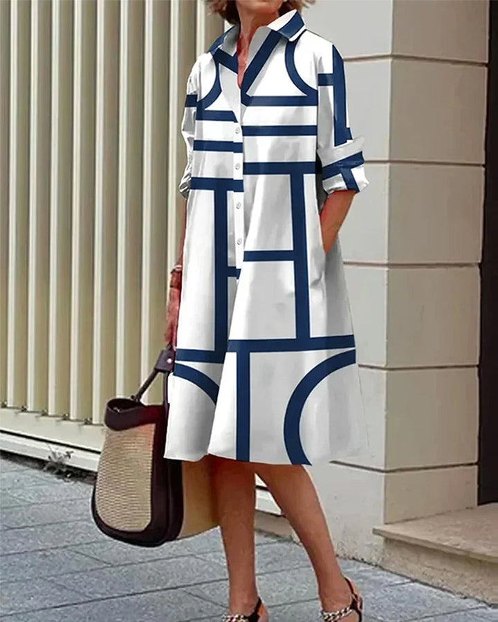 Elegantes Kleid mit geometrischem Muster für Frauen | Midi