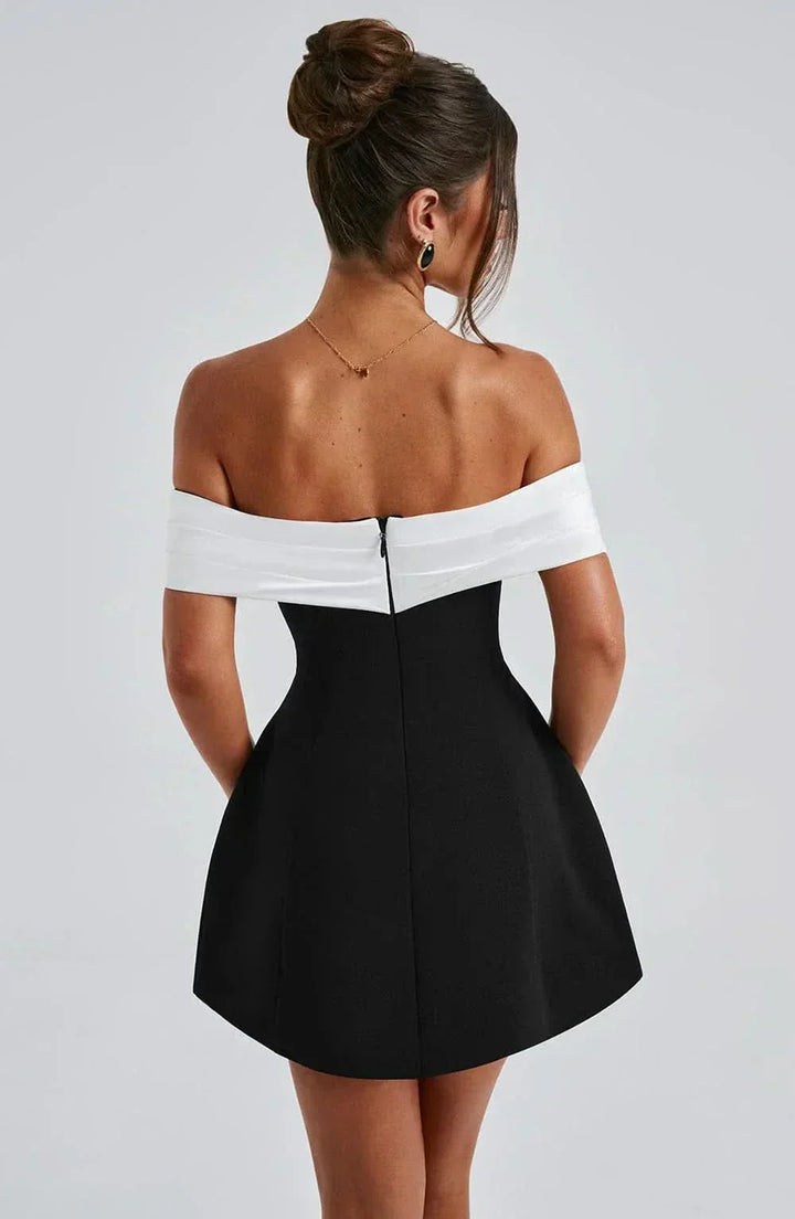 Emily - Off-Shoulder Kontrast-Bustier Fit &amp; Flare Mini-Kleid