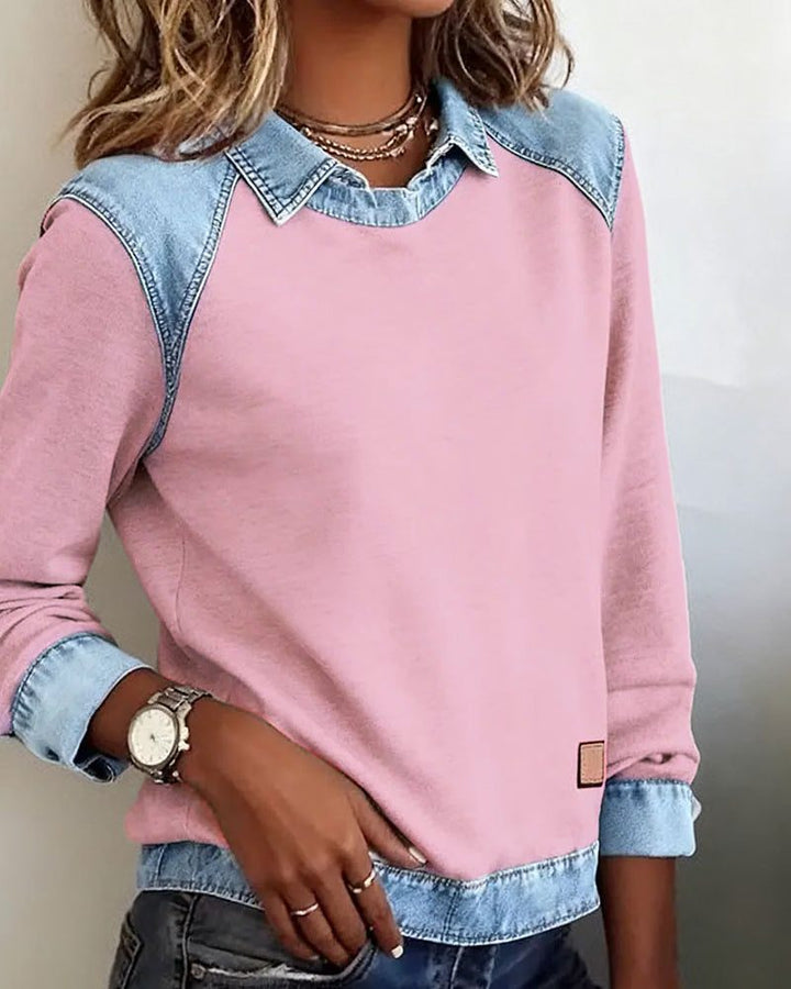 Martine | Damen Sweatshirt mit Denim-Kragen und langen Ärmeln