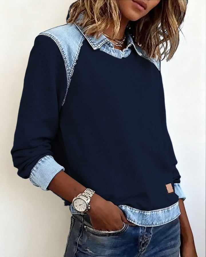 Martine | Damen Sweatshirt mit Denim-Kragen und langen Ärmeln