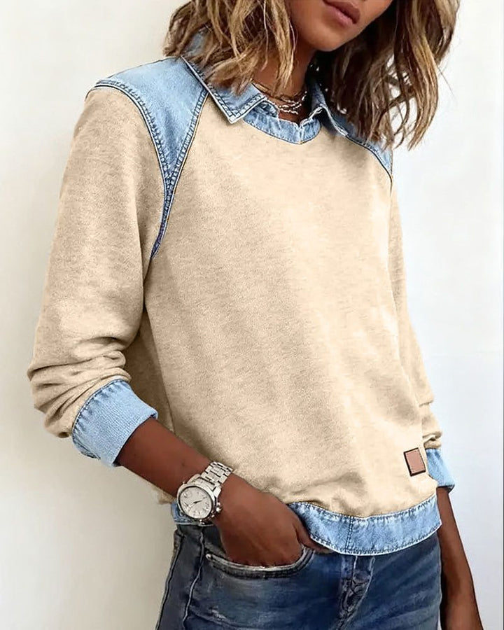 Martine | Damen Sweatshirt mit Denim-Kragen und langen Ärmeln
