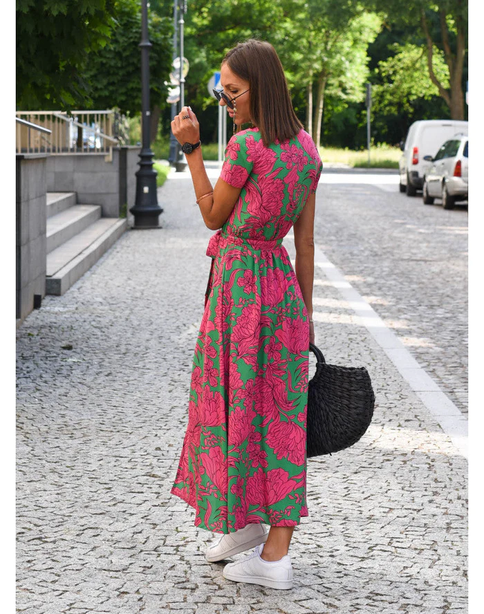 Lange Wickelkleid für Frauen | Tailliertes Design | Punkte-Muster