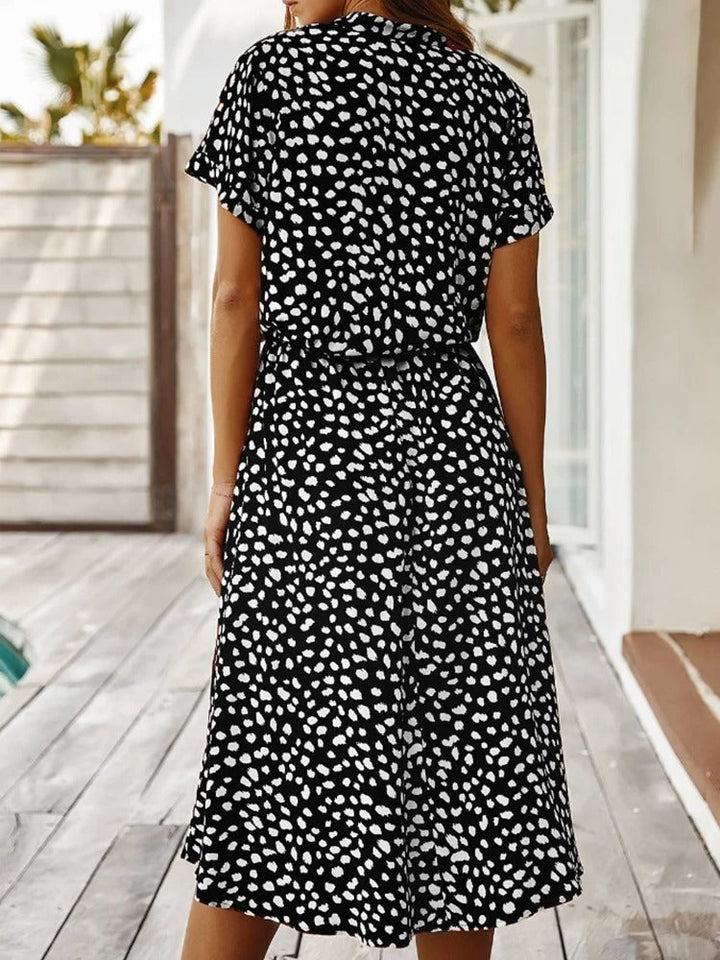 Elizabeth - Damen Midi Hemdkleid mit Tierdruck und kurzen Ärmeln