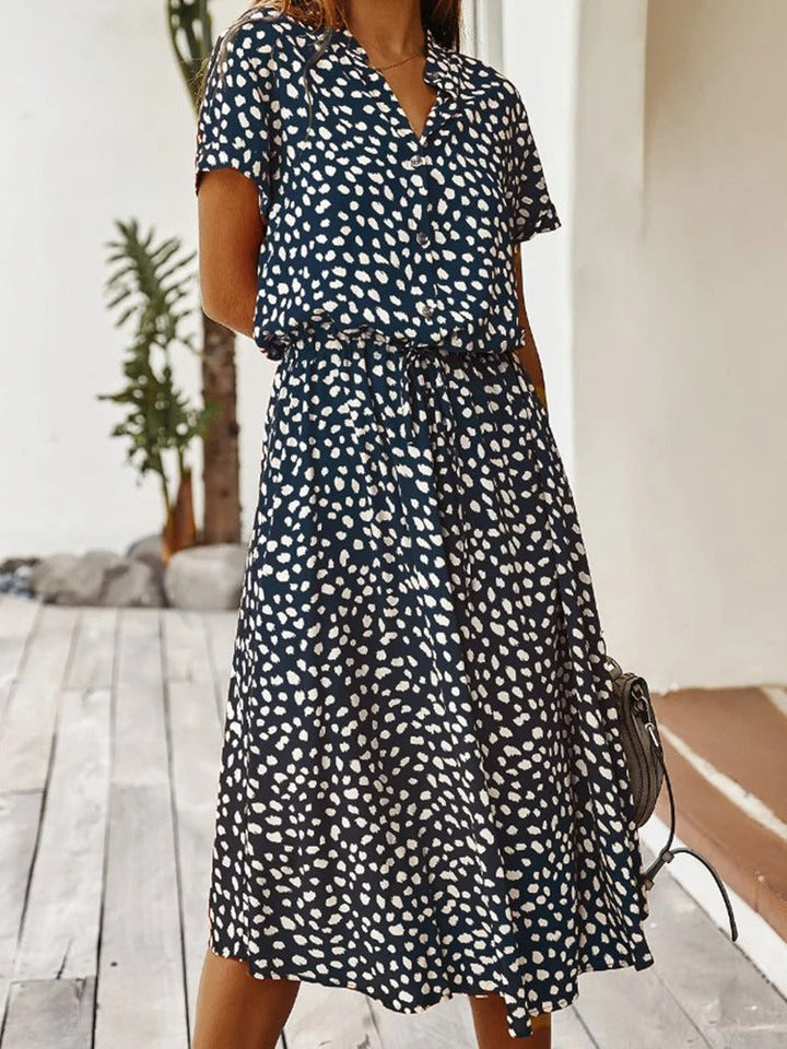Elizabeth - Damen Midi Hemdkleid mit Tierdruck und kurzen Ärmeln
