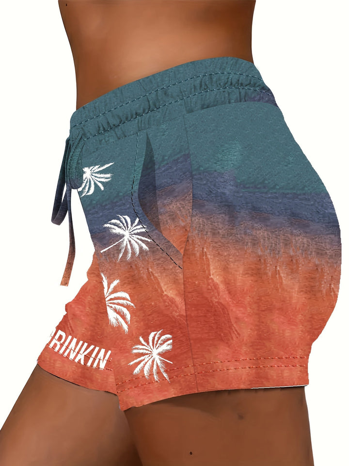 Damen Sommer Relaxpullover mit Palmenprint und Aufschrift "DAY DRINKIN&