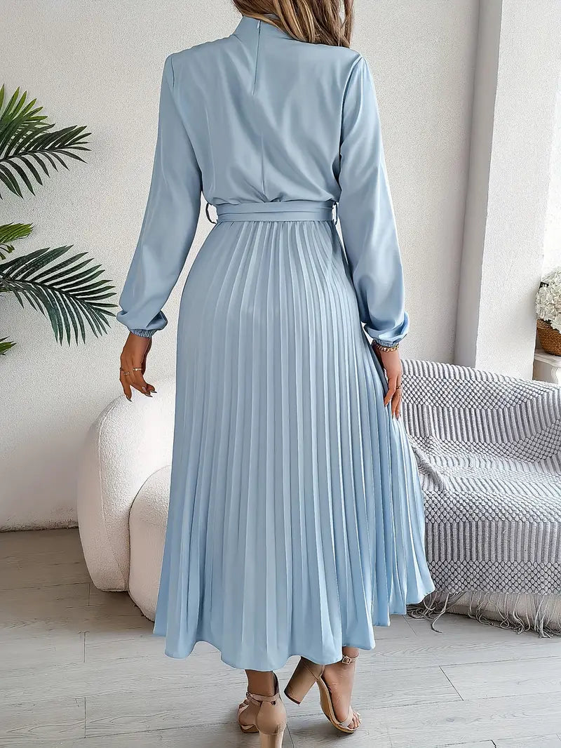 Damen Langarm Falten Kleid mit Gürtel