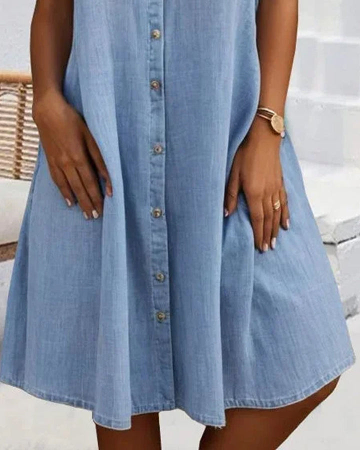 RIANNE - Elegantes Vintage-Kleid mit kurzen Ärmeln, Kragen und Knöpfen