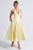Rebecca - Jacquard Halter Neck Fit and Flare Midi Kleid
