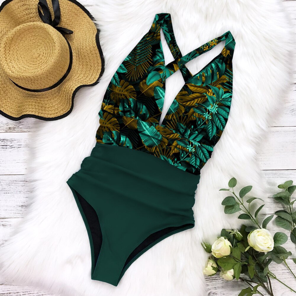 Damen Einteiler Sexy Faltiger Sommer Strandanzug aus Synthetik