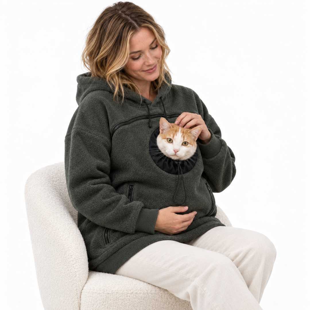 Corvina | Damen Sherpa Haustier Trage Hoodie mit Ausguck-Tasche