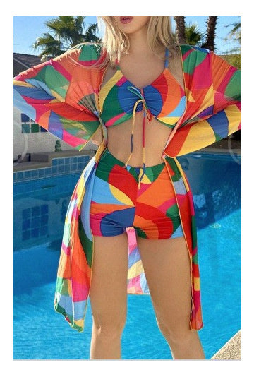 Catherine – 3-teiliges Bikini-Set mit Langarm-Cardigan für den Sommerstrand