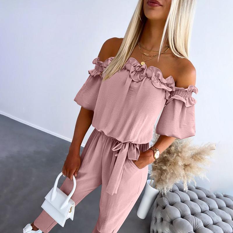 CAMILA – Schicker Off-Shoulder Volant-Hüftgurt-Jumpsuit