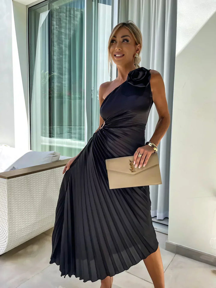 Midi Kleid für Frauen - Rosen Detail - A-Linie