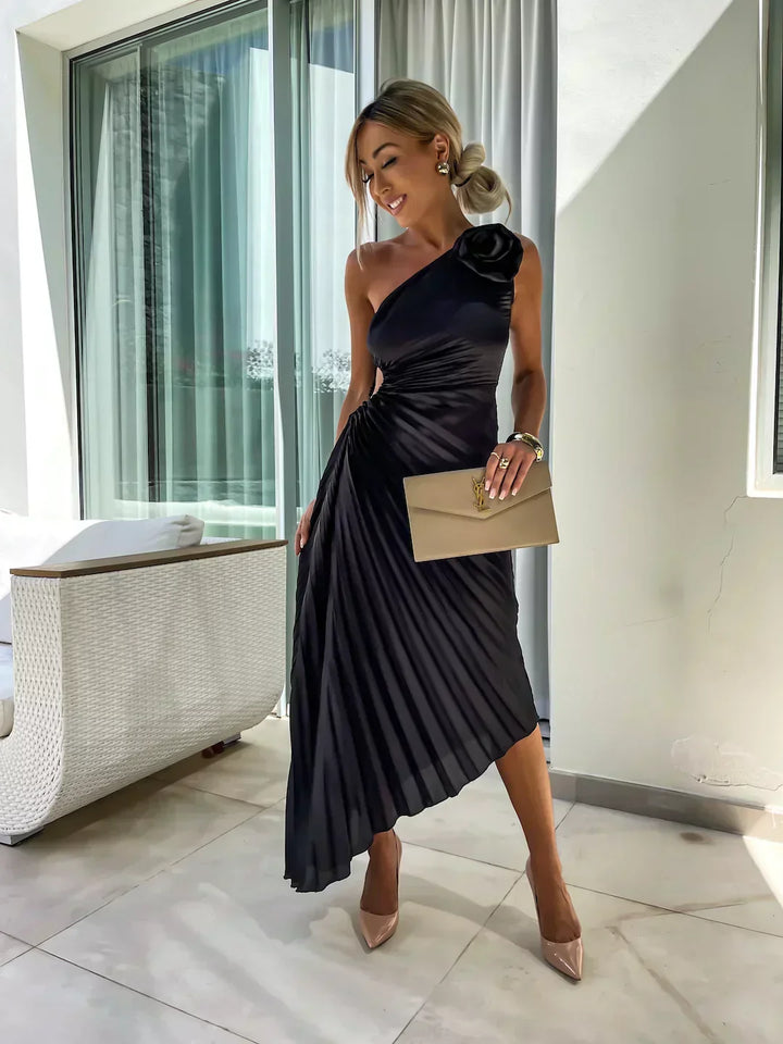 Midi Kleid für Frauen - Rosen Detail - A-Linie