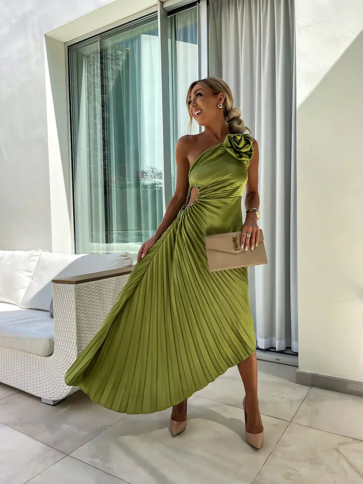 Midi Kleid für Frauen - Rosen Detail - A-Linie