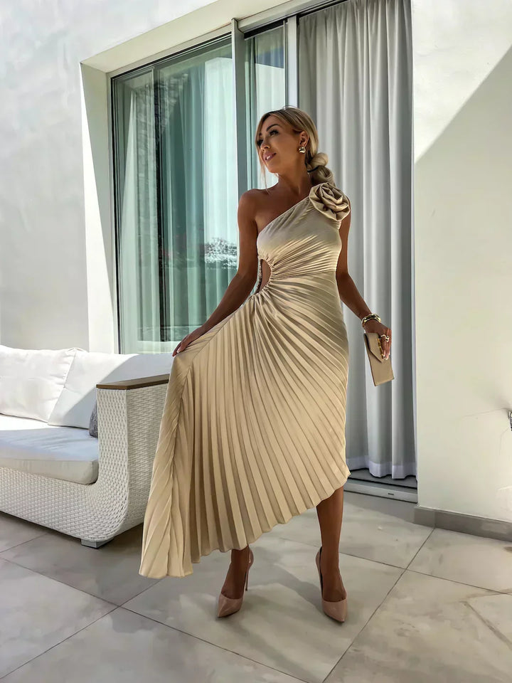 Midi Kleid für Frauen - Rosen Detail - A-Linie