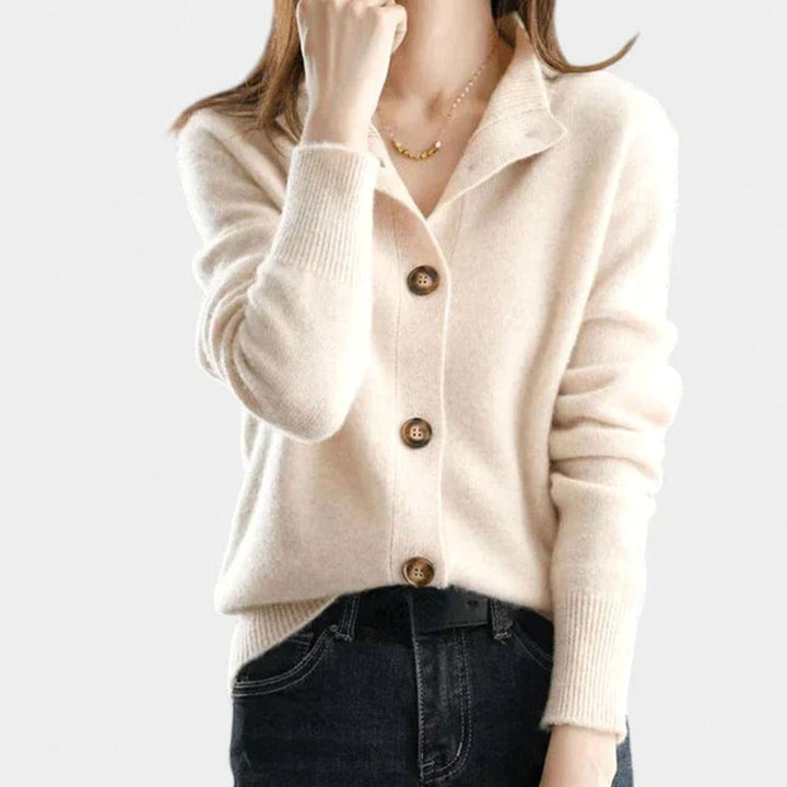 Strickjacke für Damen mit Kragen und Knopfverschluss