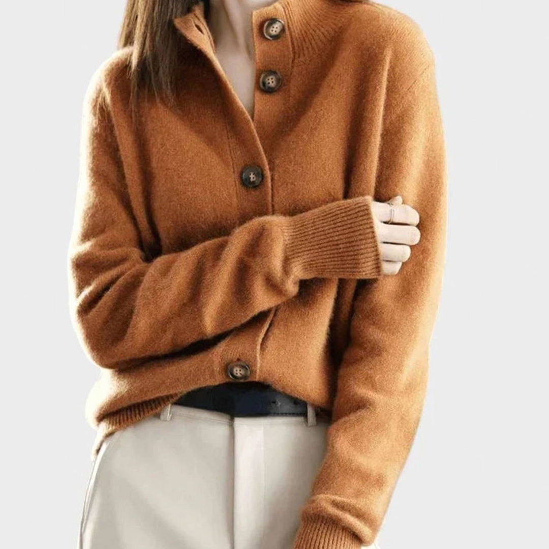 Strickjacke für Damen mit Kragen und Knopfverschluss