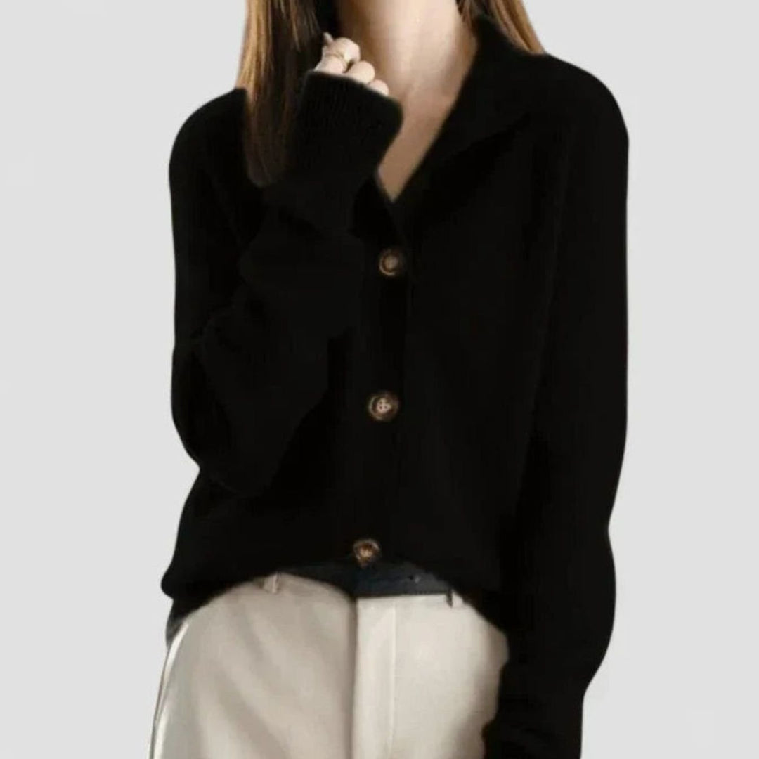 Strickjacke für Damen mit Kragen und Knopfverschluss