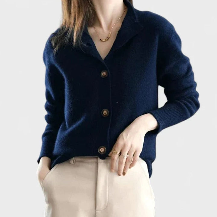 Strickjacke für Damen mit Kragen und Knopfverschluss
