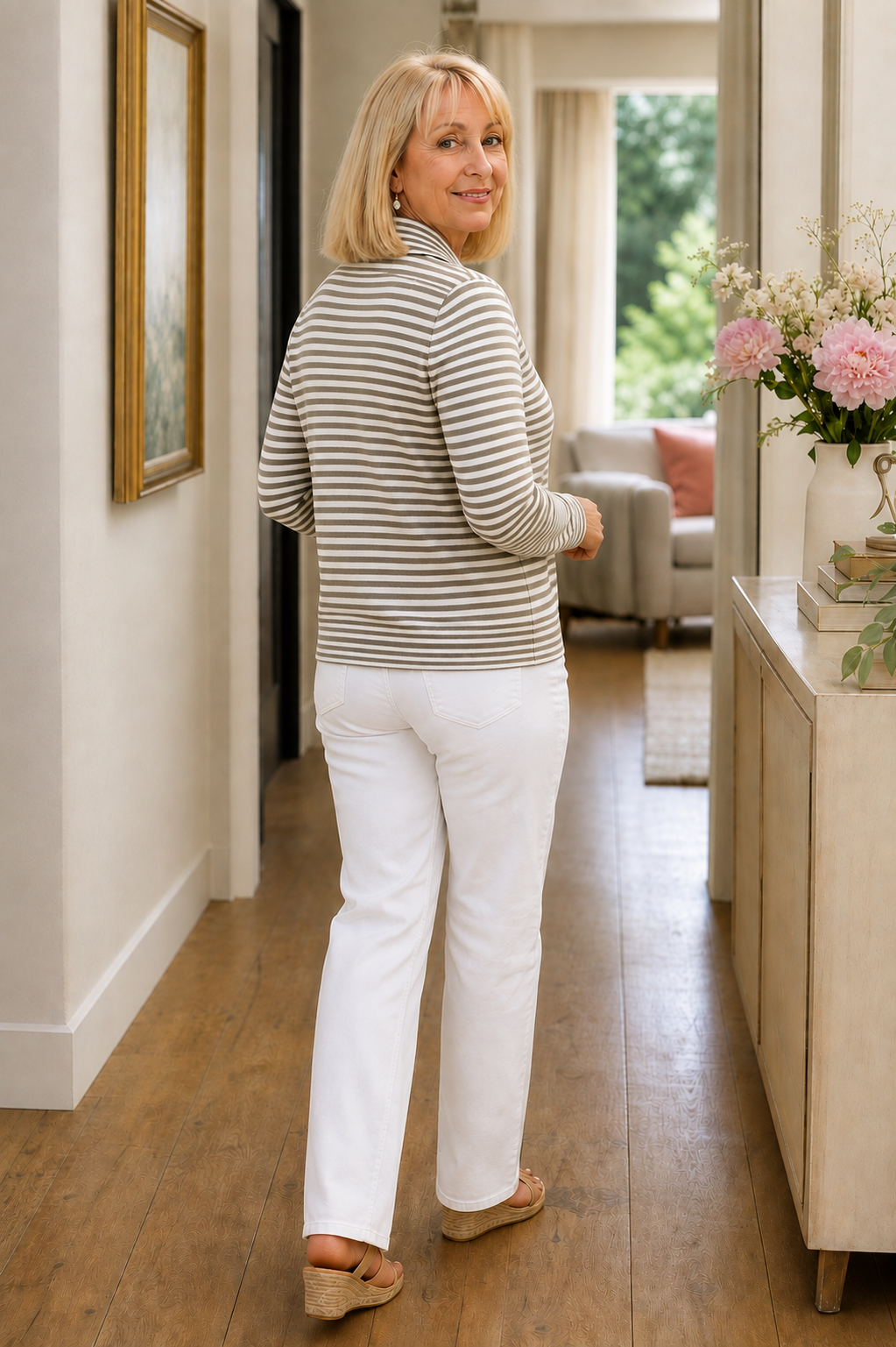 Gestreifter Strickcardigan mit offener Vorderseite