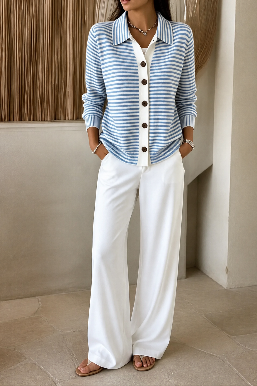 Gestreifter Strickcardigan mit offener Vorderseite