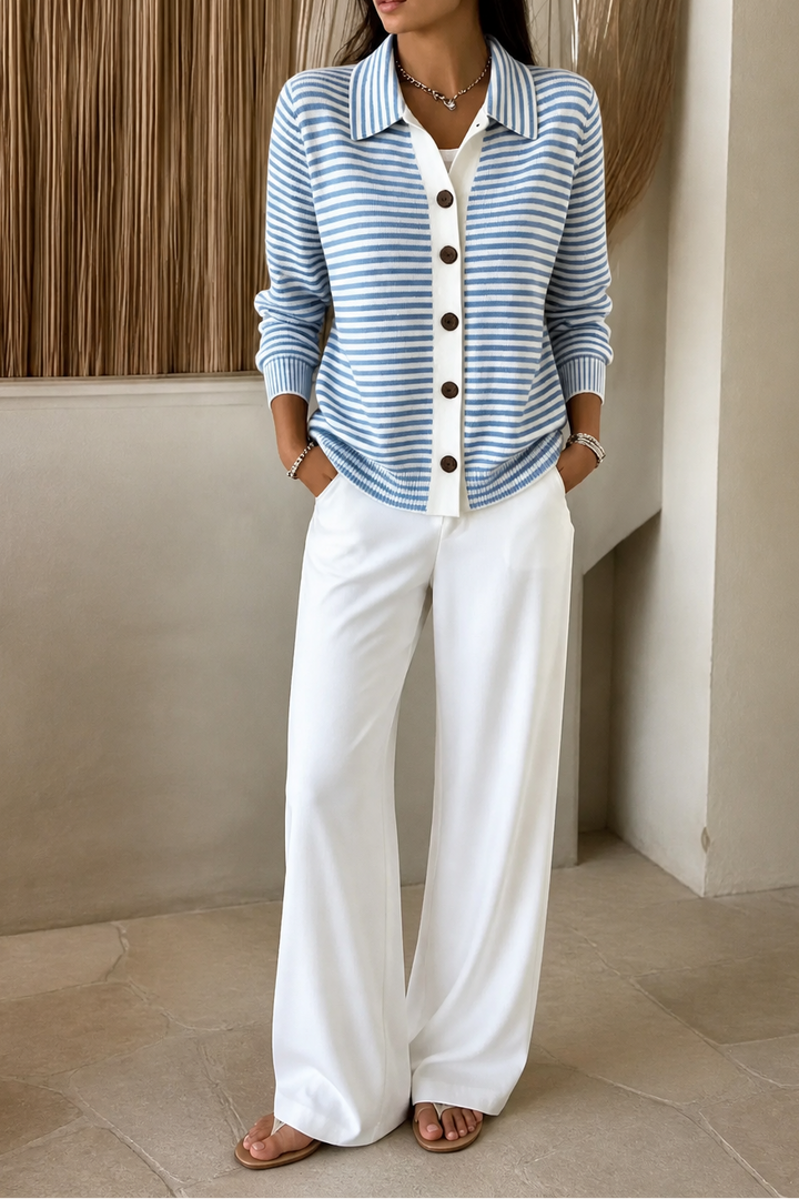 Gestreifter Strickcardigan mit offener Vorderseite