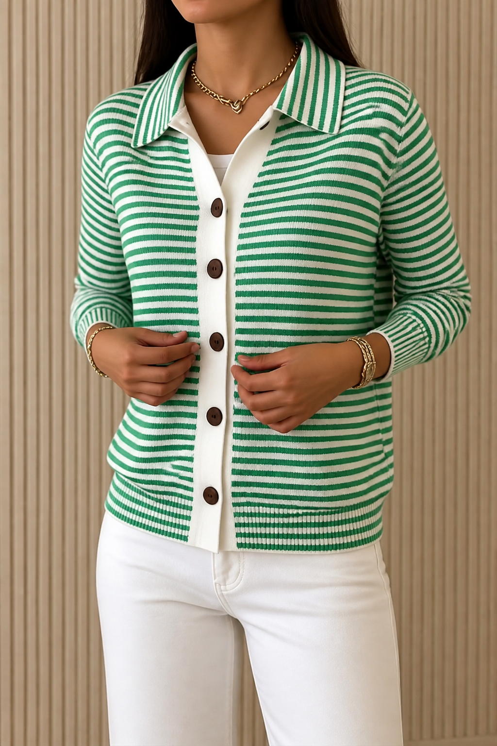 Gestreifter Strickcardigan mit offener Vorderseite
